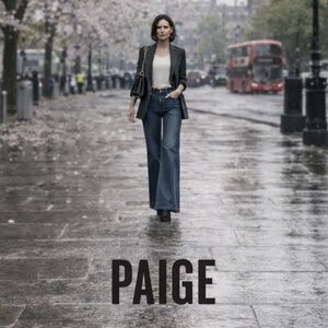 PAIGE Deep Blue Wide Leg Jeans.